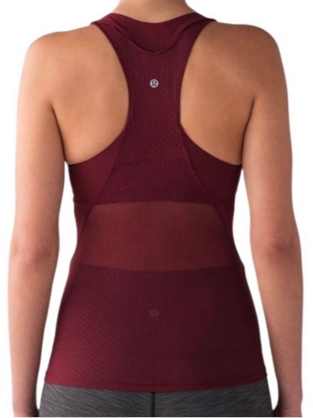 Lululemon Body Con Tank Top Deep Rouge Maroon Swiss Dot Built-In Bra